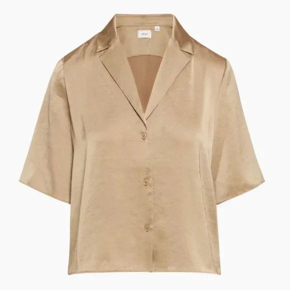 SHORT-SLEVEE SATIN BUTTON-UP BLOUSE - Picture 7 of 7